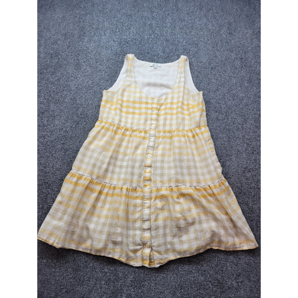 Madewell Yellow Gingham Tiered Mini Dress AL322 Cotton Sleeveless Button Front S